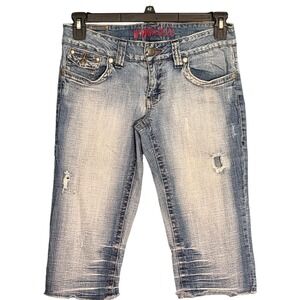 Hydraulic Denim Capris Womens 7/8 Blue Distressed Y2K Low Rise Flap Pocket